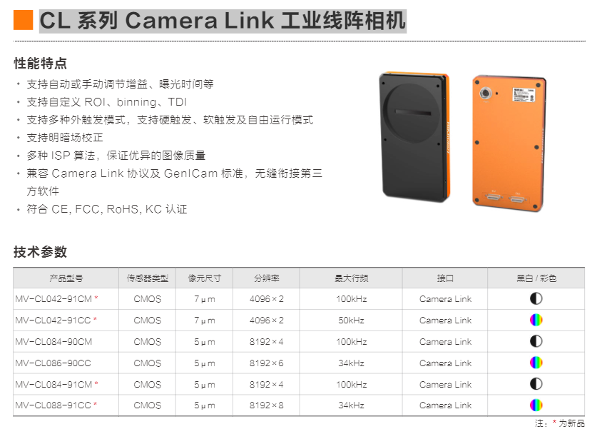 CL 系列 Camera Link 工业线阵相机(图1)